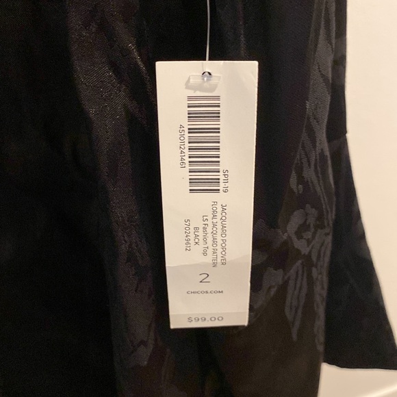Chicos Size 2 Black Floral Long Sleeve Top - Size 2 - New w/Tags - Picture 4 of 16
